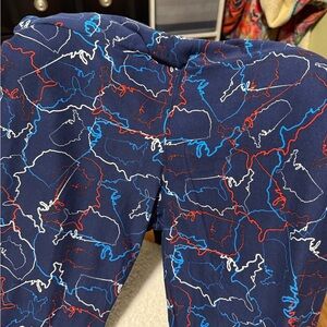 LuLaRoe Navy Leggings with Red and Blue states Pattern